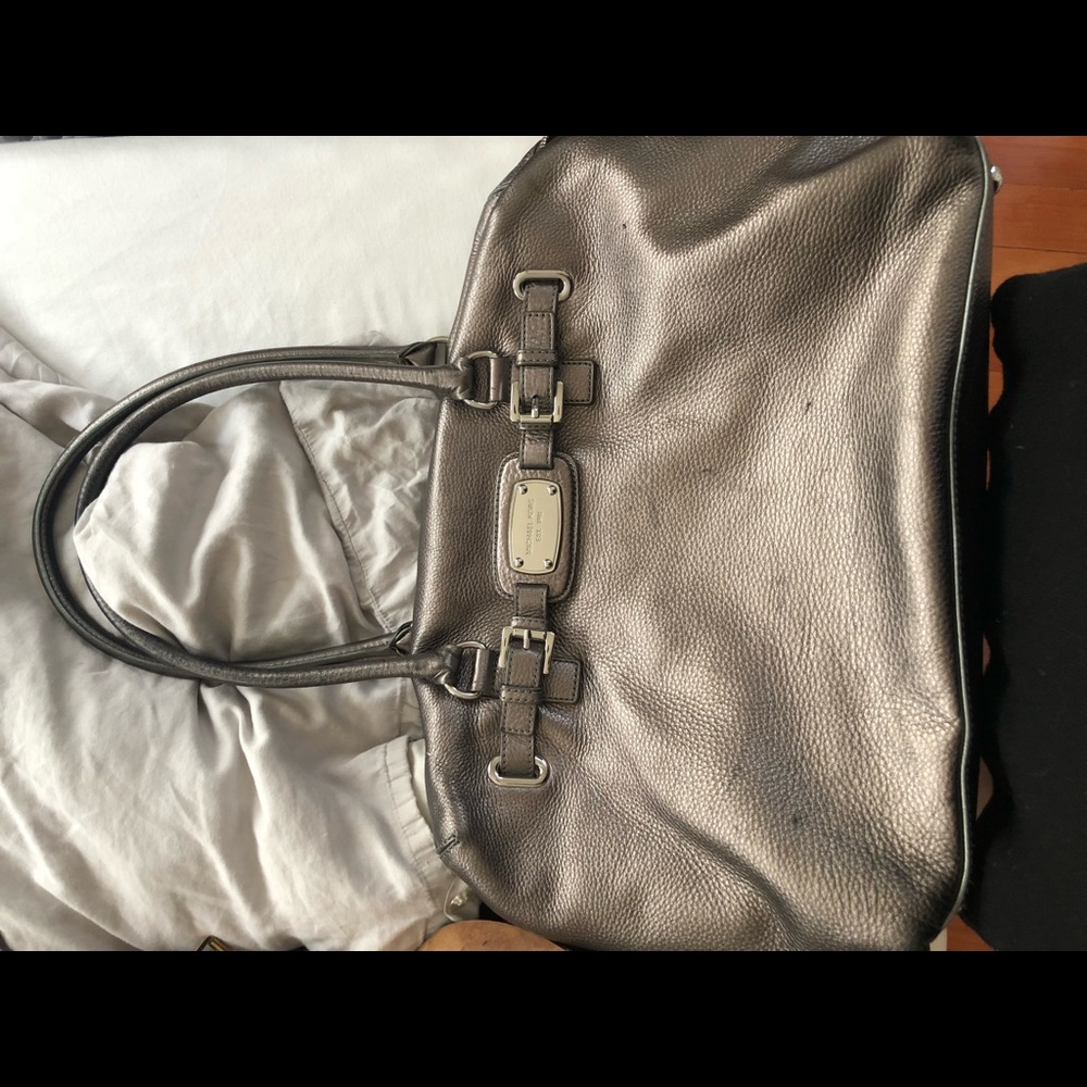 Large Silver Metallic Michael Kors Weeke Bag